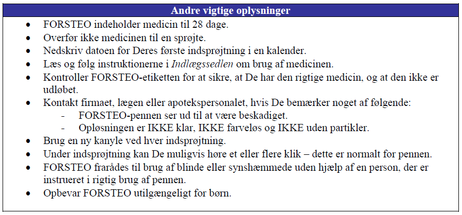 Forsteo® Orifarm A/S injektionsvæske, opl. 20 mikrog/80 mikrol.